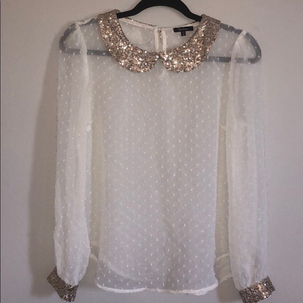 Monteau Peter Pan Collared Sheer Blouse